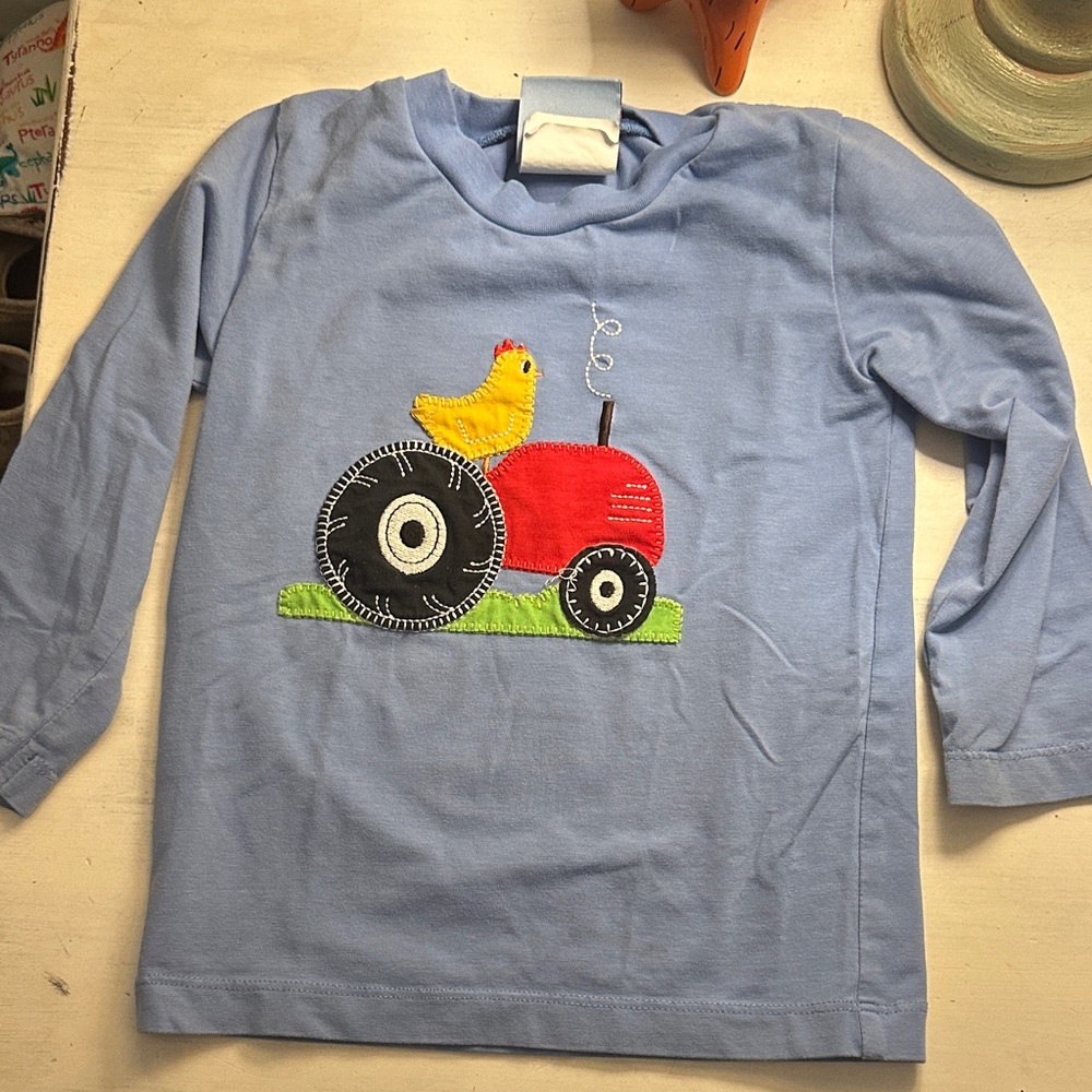 Kids Long Sleeve Blue Tractor Shirt